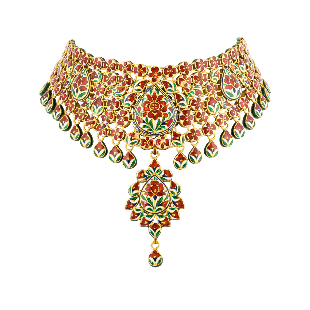 Pink Colourstone Polki Choker with Teardrop Accents